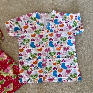 Lot of 2 Delta Valentine’s Day/ Heart Scrub Tops.